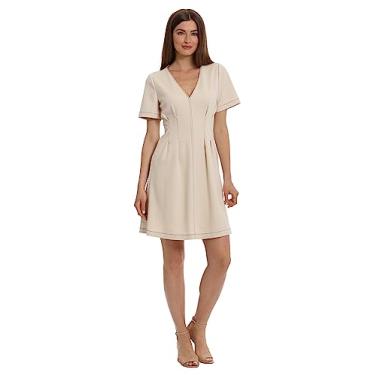 Imagem de Maggy London Vestido de crepe feminino de manga curta e flare, Chifre, 0