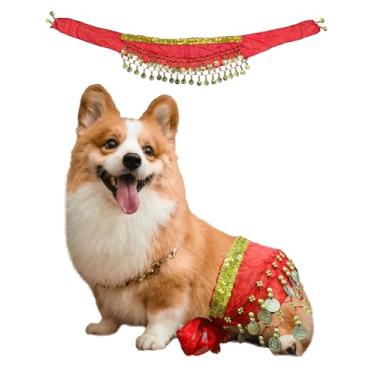 Imagem de Fantasia de dançarina do ventre para cães – Roupa de cachorrinho com corrente de cintura de lantejoulas e saia de quadril – Ideal para festas de aniversário de Corgi e filhotes ou celebrações de
