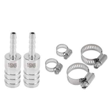 Imagem de VekAuto 1 conjunto de acessórios de mangueira de 19/81 cm x 15/162.6 cm redutor de emenda para ar, água, óleo, gás, combustível, aço inoxidável, tom prateado com braçadeiras