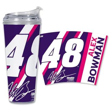 Imagem de Rico Industries Copo de acrílico NASCAR Racing Alex Bowman 680 g com tampa articulada, copo de parede dupla oficialmente licenciado com canudo