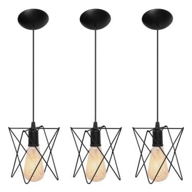 Imagem de Kit com 3 Pendentes Aramado Estrela Bivolt Canopla Luminaria - Atacada