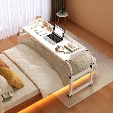 Imagem de Mesa de cama, mesa sobrecama com rodas, mesa extensível, mesa móvel ajustável de altura e comprimento, mesa de cama queen size, para hospital e casa