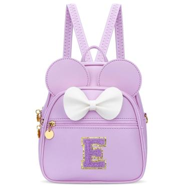 Imagem de Mini mochila KKXIU Girls Initial Bowknot de couro sintético roxa