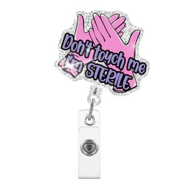 Imagem de Xipromi Carretel de crachá retrátil Don't Touch Me I'm Sterile com clipe, suporte de crachá engraçado para sala de cirurgia ou enfermeira médica, tecnólogo cirúrgico, profissional médico de enfermagem