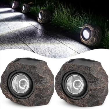 Imagem de Candieslife Luzes solares para jardim ao ar livre - IP65 LED à prova d'água, luzes de paisagem movidas a energia solar, luzes decorativas de pedra de jardim para caminho, passarela, quintal, pátio