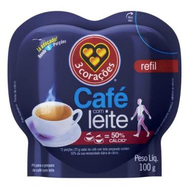 Imagem de Cafe Com Leite Soluvel Em Po Refil 100g 3 Coracoes - 3 Corações