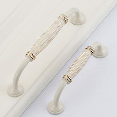 Imagem de Puxadores de portão de ferragens de porta maçanetas marfim branco verde latão gaveta de armário de vinho alça de armário de móveis pacote de 10 maçanetas de porta retrô (branco 128 mm)