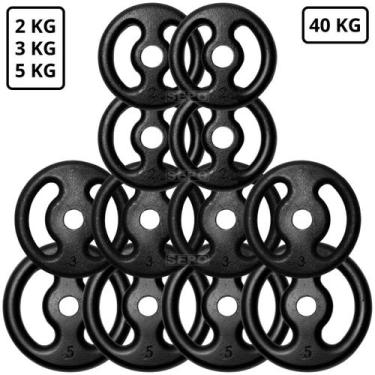 Imagem de Kit 40Kg em Anilhas de Ferro Fundido Kit com 12 Peças - SEPO