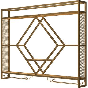 Imagem de Parede de barra de vinho de metal montada com luz LED, unidade de barra prateleiras flutuantes de armazenamento, prateleira de exibição de garrafa de licor de ferro com porta de vidro, para