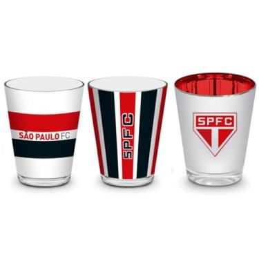 Imagem de Kit 3 Copo Dose São Paulo Shot Bebida Vidro Metalic Time Personalizado 55-65ML