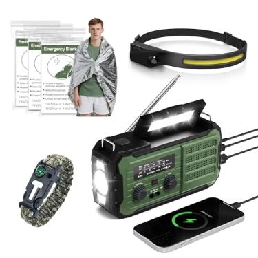 Imagem de Vokida Kit de rádio de emergência com manivela, rádio de alerta meteorológico NOAA de 10.0000 mAh, rádios portáteis AM/FM com farol, cobertor térmico de emergência, pulseira de paracord, para