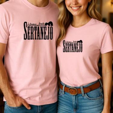 Imagem de Camiseta Algodão Unissex Casal Country Estampa Sistema Sertanejo Bruto