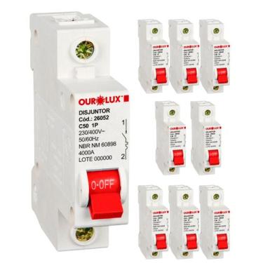 Imagem de 8 Disjuntor Monopolar 50 Amperes Curva C Ourolux