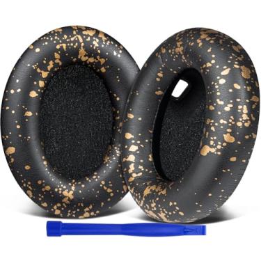 Imagem de SOULWIT Almofadas Auriculares para Sony WH-1000XM4 (WH1000XM4) - Com Espuma de Isolamento de Ruído, Espessura Adicional, Sem Afetar o Sensor - Manchas Douradas