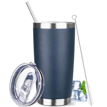 Imagem de YEBTS Life Copo de 590 ml com tampas e canudos, caneca de café de viagem com isolamento de aço inoxidável, copos isolados a vácuo de parede dupla, copo de café revestido em pó para bebidas frias e