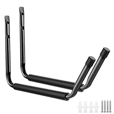 Imagem de Ganchos de armazenamento de caiaque de garagem para serviço pesado, suporte de parede para pendurar na parede para paddleboard, prancha de surf, snowboard, esqui, escada, cadeiras, bicicleta e ferramentas (pacote com 2, preto)