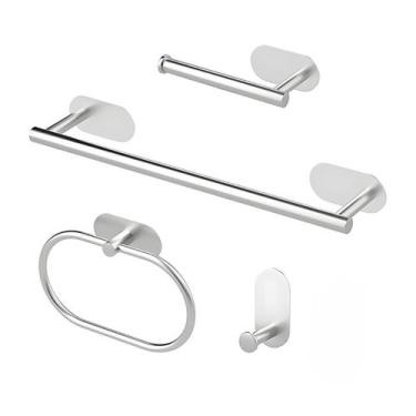 Imagem de Kit Acessorios Banheiro Aço Inox Autoadesivo 4 Peças Prata - Phillip L
