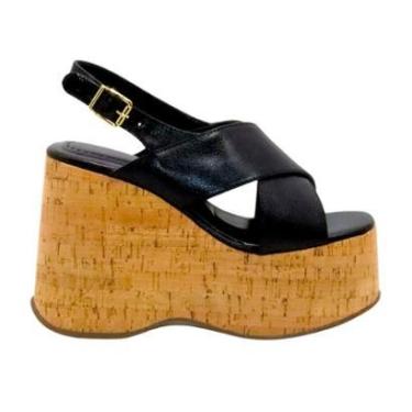 Imagem de Sandalia Anabela Plataforma Leruchel Transpassada Preto-Feminino