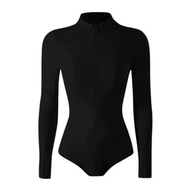 Imagem de LCSVCCXA Maiô Feminino de Manga Comprida com Zíper Frontal, Roupa de Mergulho para Esportes Aquáticos, Xxl
