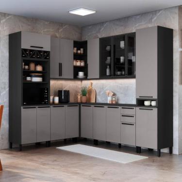 Imagem de Cozinha Modulada Completa Fidelitá Mônaco 8 Peças 449cm 17 Portas 2 Gavetas Com Tampo Cinza/Titânio