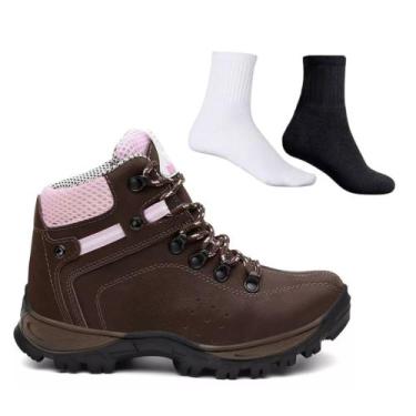 Imagem de Kit Bota Coturno Adventure Feminina Trilha 100% Couro Legítimo Palmilh