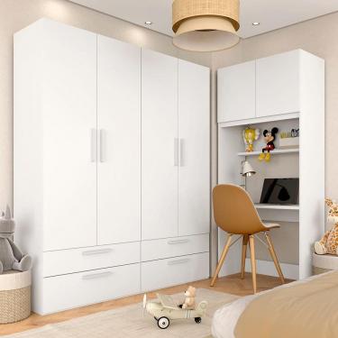 Imagem de Guarda Roupa Modulado Infantil Com Escrivaninha Joy Branco - M.a