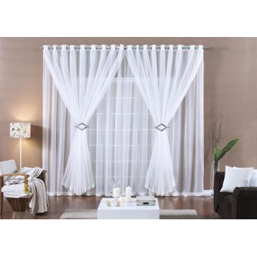 Imagem de Cortina Paula 3m X 2,50m Sala Quarto Voal c/ Ilhós Cromado - Rose Jord