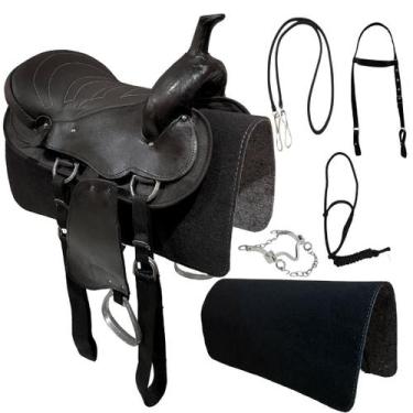 Imagem de Sela Simples De Cavalo Preta 16 Polegadas Arreada Completa + Acessório