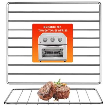 Imagem de Rack de fritadeira a ar para Cuisinart TOA-29 28 forno de convecção torradeira de convecção, 28 cm x 25 cm para fritadeira a ar de aço inoxidável, acessórios de bandeja, peças de acessórios, cofres