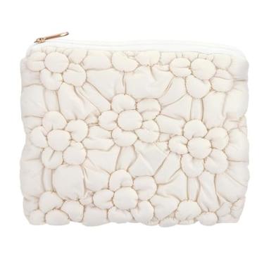 Imagem de 47th & Main Sacos de cosméticos de viagem acolchoados puffy bolsa de armazenamento bolsa de mão para mulheres, 17 x 21 cm, branco