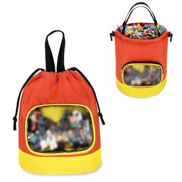 Imagem de Rexmica Bolsa organizadora de brinquedos com cordão para tijolos de construção, blocos de construção, jogos de tabuleiro, quebra-cabeças, bolsa de viagem de brinquedo de construção, armazenamento de