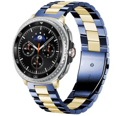 Imagem de DEALELE Pulseiras de substituição de aço inoxidável Soild compatíveis com Samsung Galaxy Watch 8 (40 mm/44 mm) / 8 Classic (46 mm), azul dourado