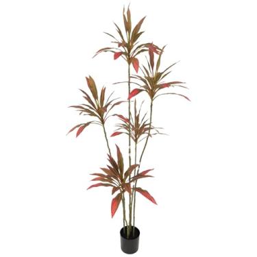 Imagem de Planta Cordyline artificial, vaso de interior, 5 hastes com vaso preto, adequado para decorações grandes de sala de estar, vasos de plantas e cenas de exibição de janela (vermelho - 1,8 m)