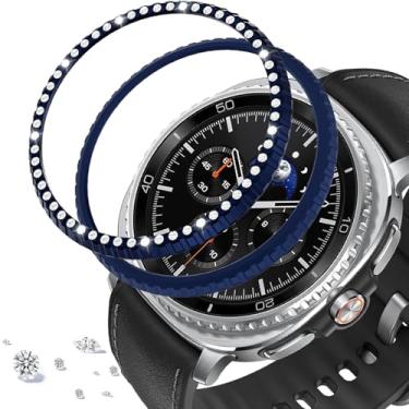 Imagem de DEALELE [Pacote com 2] Capa de bisel compatível com Samsung Galaxy Watch 8 Classic (46 mm), strass brilhante liga de diamante moldura de metal anel adesivo antiarranhões acessório protetor (azul)