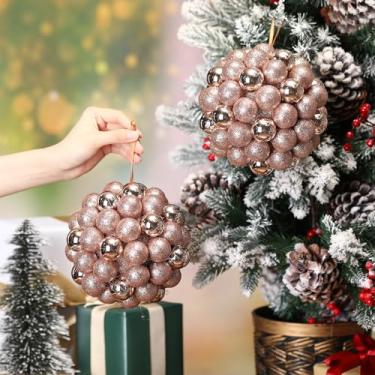 Imagem de Sosation 2 peças de enfeites grandes de bolas de pendurar de Natal para teto de 15 cm com glitter à prova de estilhaçamento de bolas combinadas para decoração de festa de Natal em ambientes internos e