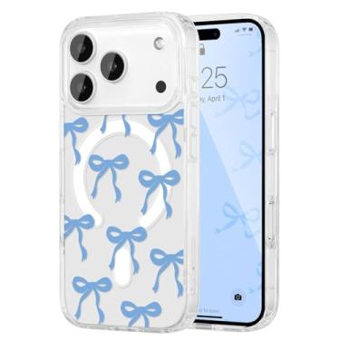 Imagem de UEEBAI Capa magnética para iPhone New Pro, capa de arco compatível com MagSafe, fita fina sem fio, estética, capa protetora antiamarelamento à prova de choque para mulheres e meninas - azul bebê