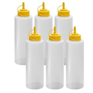 Imagem de Kit 6 Bisnagas Grande Flexível 1 Litro Molhos Katchup Mostarda Maionese Profissional Multiuso (Amarelo Transparente)