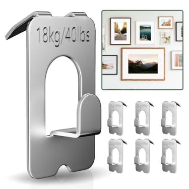 Imagem de Ganchos de parede para drywall – 6 peças de ganchos de parede com garra suportam até 18 kg, sem danos, cabides resistentes para espelho, foto, moldura, arte – instalação sem ferramentas