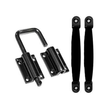 Imagem de Kit Trinco + Puxador Para Porta Camarão Janela Gaveta 3pçs Aluminio Maciço Preto Fosco