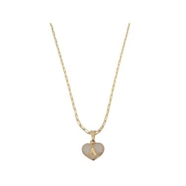 Imagem de Colar Cartier 50Cm Coração Branco Letra A Banhado Ouro 18K - Anaisa Se