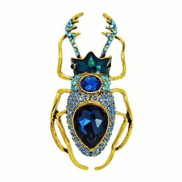 Imagem de Broche de besouro de cristal, dourado com strass azul, design de coroa