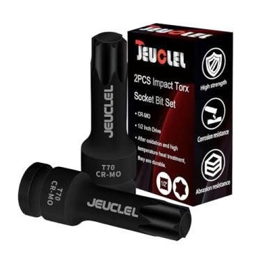 Imagem de JEUCLEL 2 peças T70 Torx Bit Socket, 1/5.1 cm Drive Torx Star 6 pontos soquete de broca de impacto, 7,5 cm, aço Cr-Mo, adaptador de chave de fenda para chaves catracas elétricas parafusos de fixação