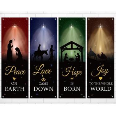 Imagem de Bandeiras de Natal, festa, saudação, presépio, conjunto de 4 - party g