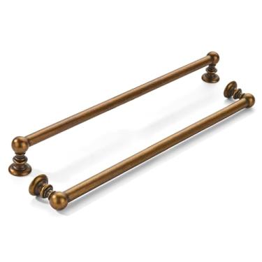 Imagem de khtumeware Pacote com 2 peças de 305 mm (12 polegadas) com orifício central de latão antigo puxadores de armário de cozinha sólido resistente para gavetas, penteadeira, alça de banheiro