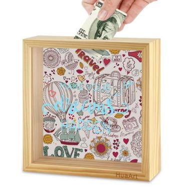 Imagem de Piggy Bank HuaArt Wooden Safe Money Safe Money Savings Bank para crian