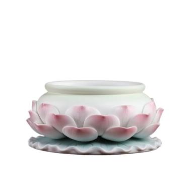 Imagem de Porta-incenso decorativo Queimador de incenso de lótus de cerâmica para sala de estar, entrada interna, porta-incenso, ornamento decorativo(Grande)