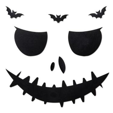 Imagem de Habbiful Adesivo para decoração de porta de Halloween - Adesivo de parede com olhos assustadores, boca e morcegos para garagem, jardim, porta, cerca, dia das bruxas, suprimentos ao ar livre
