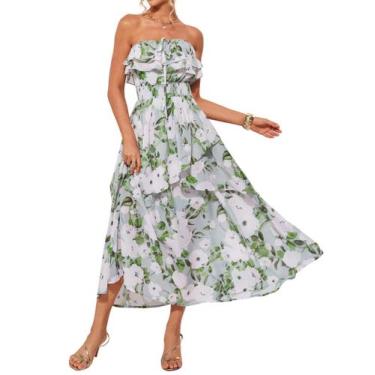 Imagem de Vestido longo GRACE KARIN floral sem ombros com babado em linha A