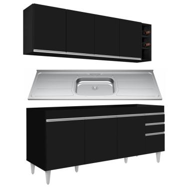 Imagem de Armário Aéreo Nevada E Balcão Gabinete 180cm Com Pia Dallas Preto - Lumil