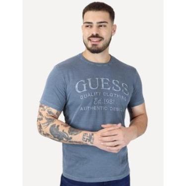 Imagem de Camiseta Guess Masculina Quality Clothing Stoned Azul Escuro-Masculino